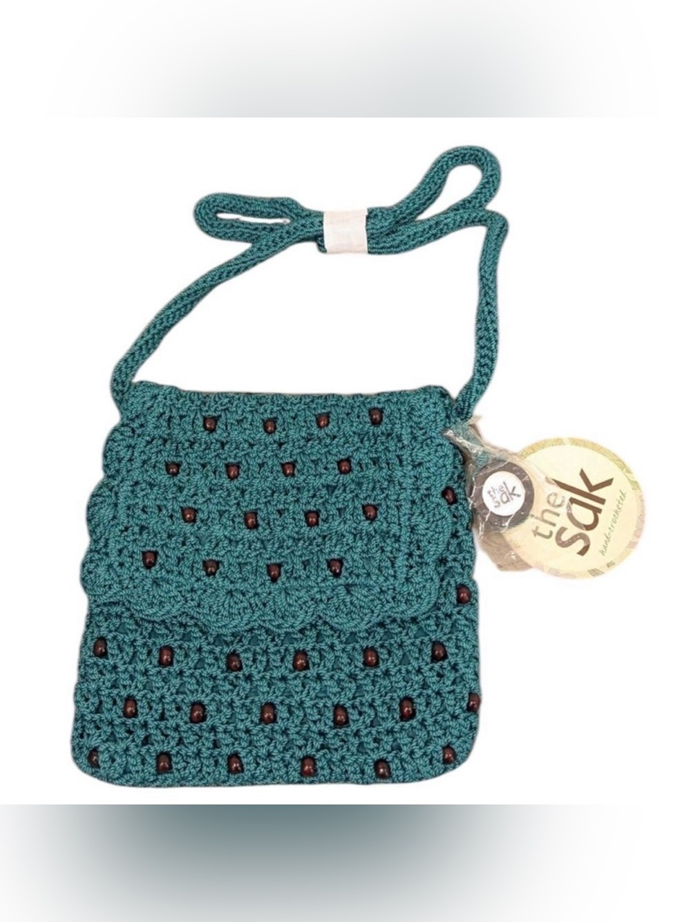 The Sak Crochet Beaded Crossbody Boho Purse In Azure/Teal